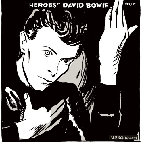 imagem em quadrinhos do single heroes de david bowie no livro 45 rotacoes de rock a obra reune uma selecao dos singles mais emblematicos do rock desde 1945 aos dias atuais pelo frances herve