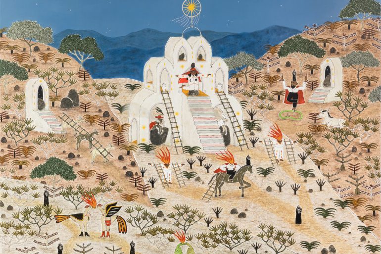 As treze passagens de junho e o sol preso 150x180cm Acrilica pastel oleoso e giz de cera sobre tela 2025